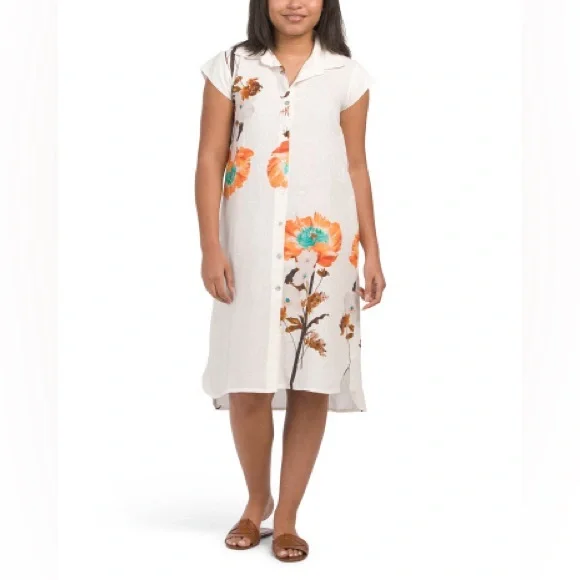 chinese dress ladies CRISTINA VERGANI Made In Italy Linen Blend Voile Shoulder Tie Bow Midi Dress main image 0
